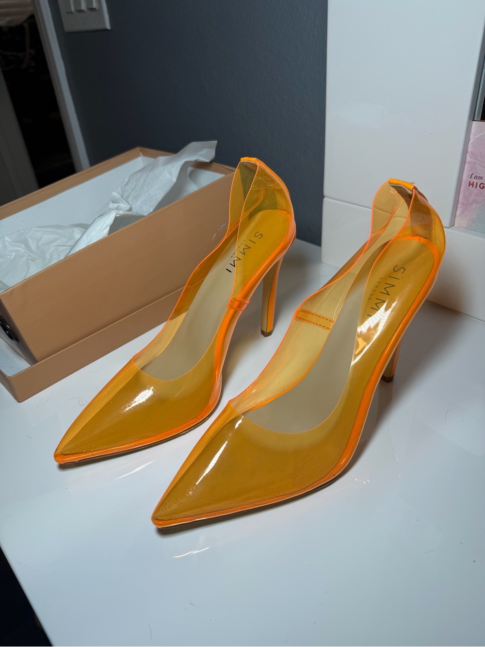 SIMMI Jelly Orange Pointed-Toe Stiletto Heels